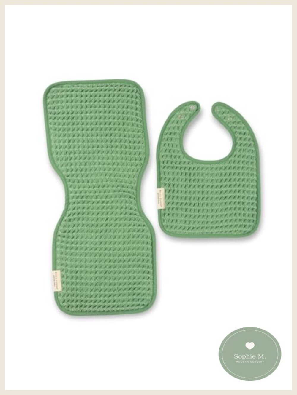 Reversible Cotton Waffle Bib & Burp Cloth Set Adjustable Snap Baby Shower Gift